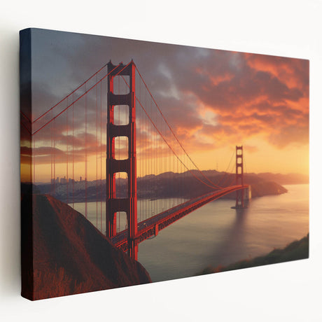 Large art depicting the San Francisco skyline in muted gray and blue tones on stretched canvas, ideal for kitchen wall art.