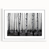 Abstract art print of Aspen, Colorado scenery in muted earth tones, framed with a white mat.