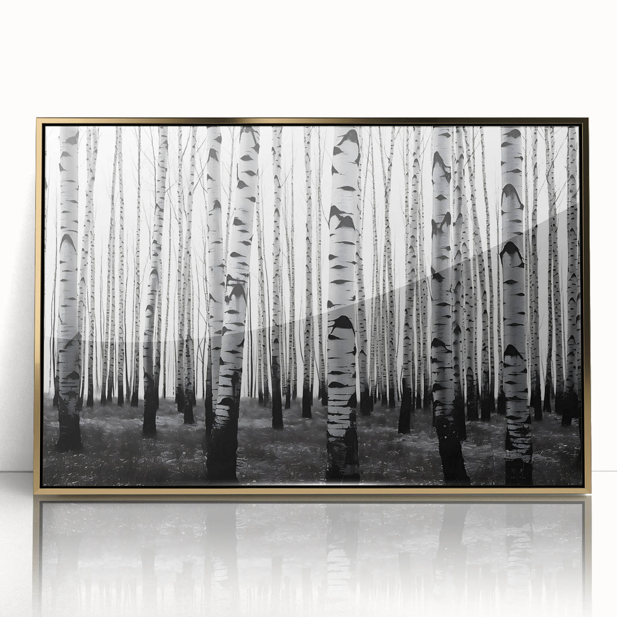 Large art print of Aspen, Colorado scenery in mid-century modernist style, framed in acrylic with gold accents.