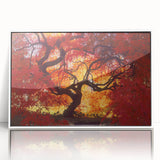 Acrylic print of a serene Connecticut landscape in muted greens and blues, framed in white.