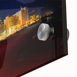 Large abstract wall art depicting Daytona scenery in muted blue and grey tones on acrylic glass, ideal for dining room art.