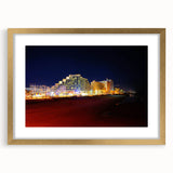 Extra large abstract art print featuring textured scenery of Daytona, rendered in earth tones, framed in gold.