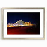 Textured art print of an abstract Daytona scenery in silver frame with mat, featuring cool blue and gray tones.