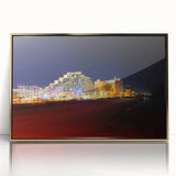 Large acrylic print of Daytona scenery in gold frame, featuring mid-century modernist style.