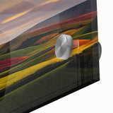 Large abstract wall art depicting Idaho scenery in muted earth tones on acrylic glass, suitable for dining room ambiance.