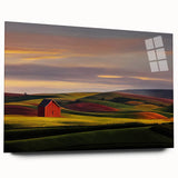 Large abstract wall art depicting Idaho scenery in cool blue and green tones on acrylic glass.