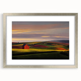 Textured art of abstract Idaho scenery in muted earth tones on a framed silver mat, ideal for bedroom wall decor.