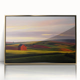 Large art print of a serene Idaho landscape in muted earth tones on a framed acrylic, suitable for modern art wall decor.