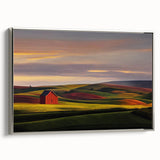 Framed canvas featuring a vintage-style landscape painting of Idaho scenery, with vibrant colors on a black background.