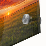 Large abstract wall art depicting Iowa scenery in muted earth tones on acrylic glass, suitable for dining room ambiance.