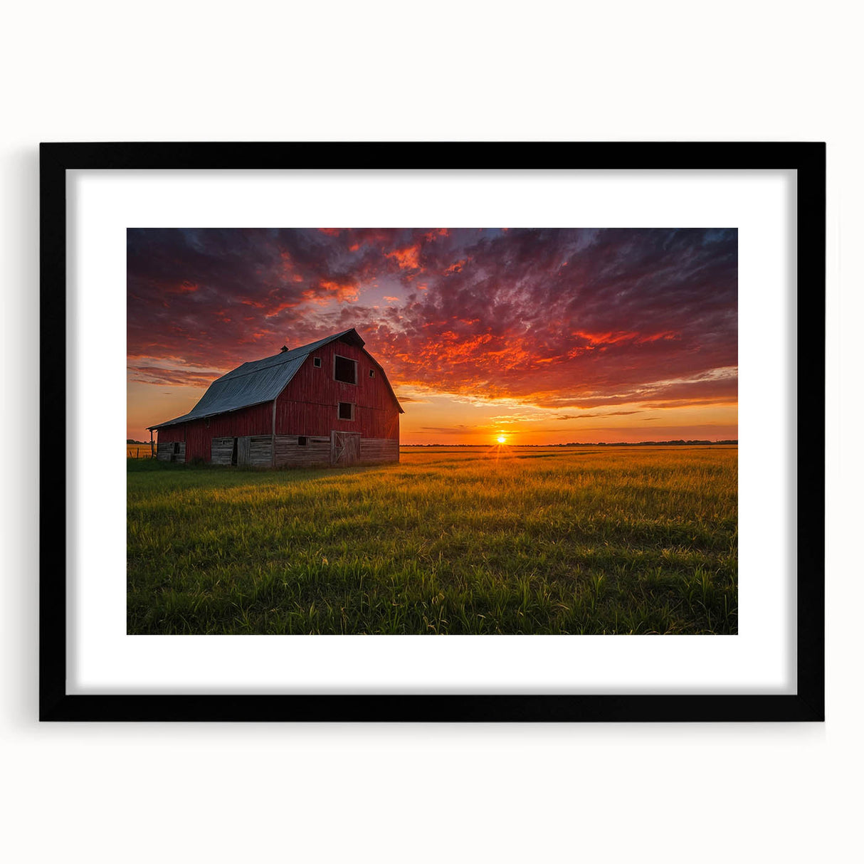 Extra large abstract art print featuring vibrant, textured colors of Iowa scenery on a black framed mat.