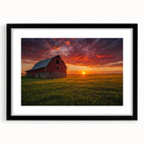 Extra large abstract art print featuring vibrant, textured colors of Iowa scenery on a black framed mat.