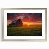 Textured abstract art print of Iowa scenery in muted earth tones, framed with a silver mat, suitable for bedroom decor.