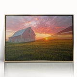 Mid-century modernist Iowa scenery on a large acrylic print with gold frame, ideal for modern art wall decor.