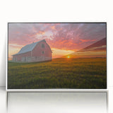 Art deco style poster of Iowa scenery, featuring muted earth tones on a framed acrylic, ideal for modern nursery decor.