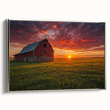 Landscape art painting of an Iowa scenery on silver-framed canvas, featuring colorful elements against a black background.