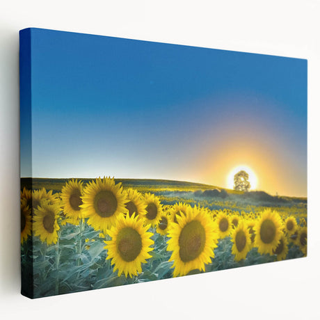 Large canvas print of a Kansas landscape with soft blues and greens, suitable for kitchen wall art.