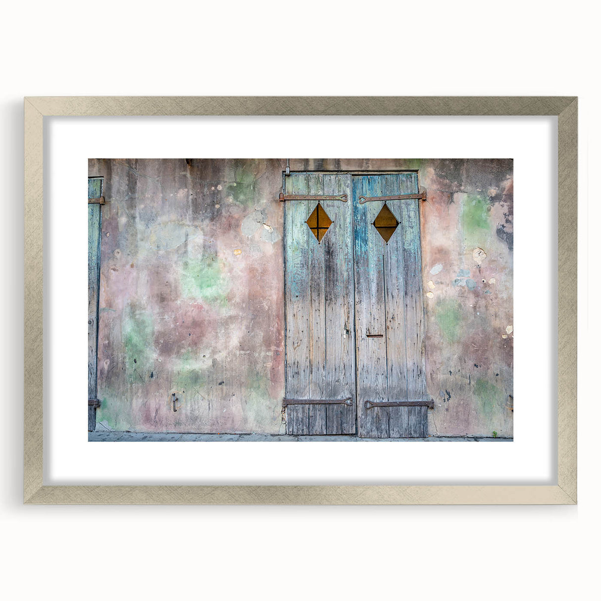 Textured abstract art print of New Orleans scenery in silver frame, showcasing muted earth tones, ideal for bedroom art.