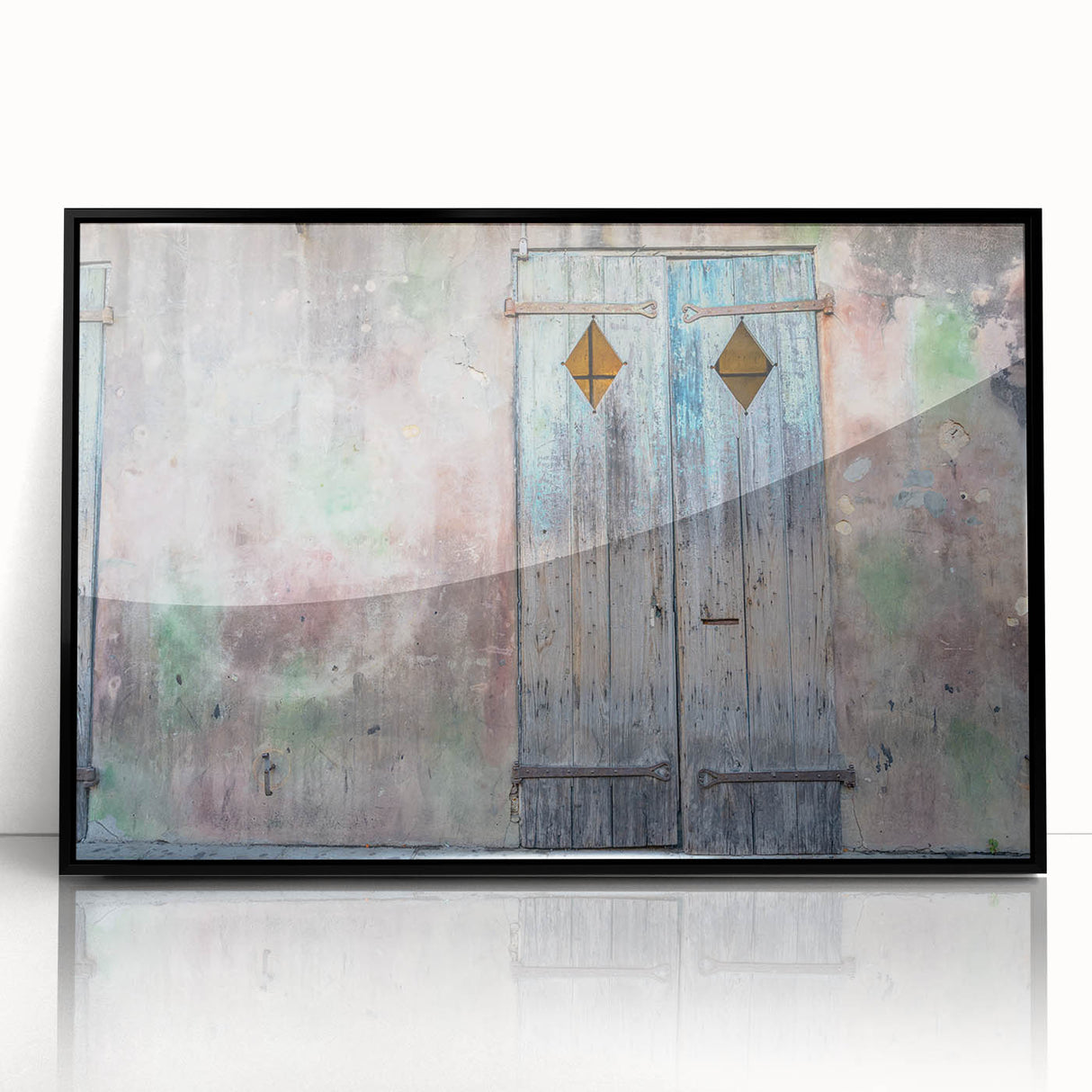Large abstract wall art depicting a vibrant New Orleans cityscape, in mid-century modern style on black-framed acrylic.