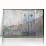 Large art print of New Orleans scenery in mid-century modernist style, framed in gold acrylic.