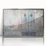 Mid-century modernist art depicting New Orleans scenery in acrylic, framed in silver, suitable for modern art wall decor.
