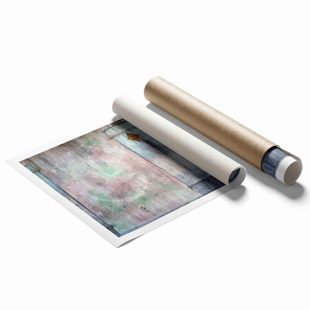 Rolled print of New Orleans scenery with vibrant floral elements in soft pastel shades.