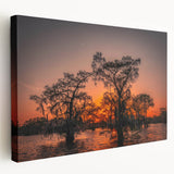 Acrylic print of a serene Louisiana landscape in muted green and blue tones, ideal for kitchen wall art.