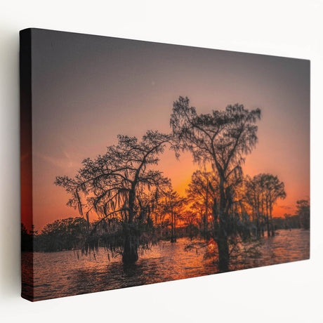 Acrylic print of a serene Louisiana landscape in muted green and blue tones, ideal for kitchen wall art.