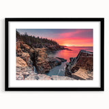 Colorful abstract art print of Acadia scenery in Maine, featuring vibrant hues on a textured, extra large framed canvas.