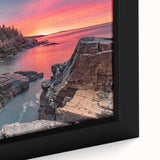 Extra large framed canvas depicting a textured scene of Acadia, Maine, with a black background and colorful foreground.
