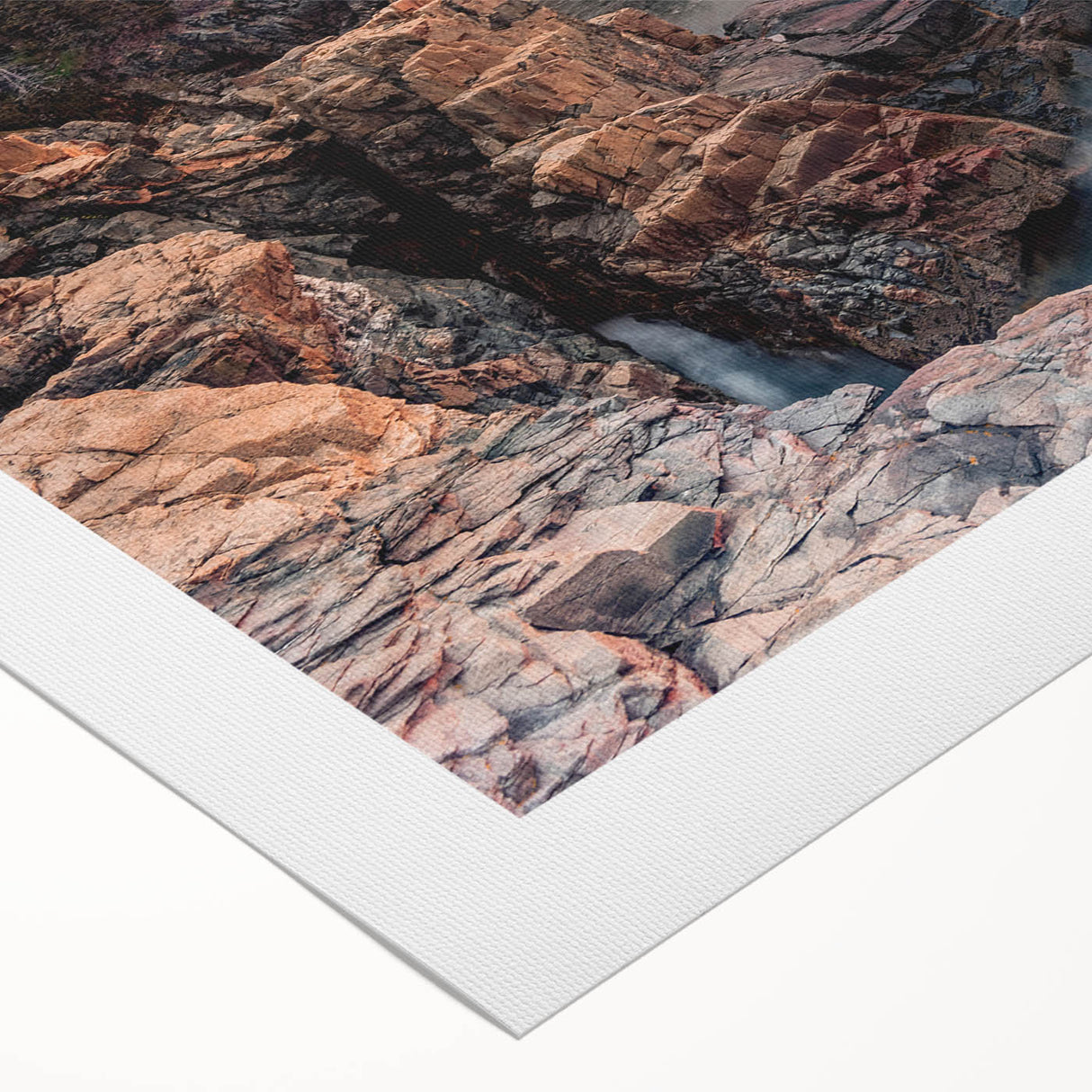 Art deco poster of Acadia scenery on rolled canvas featuring muted earth tones, ideal for dining room wall art.