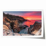 Acadia National Park scenery on rolled print, featuring lush greenery and calm waters, ideal for art wall dining room.