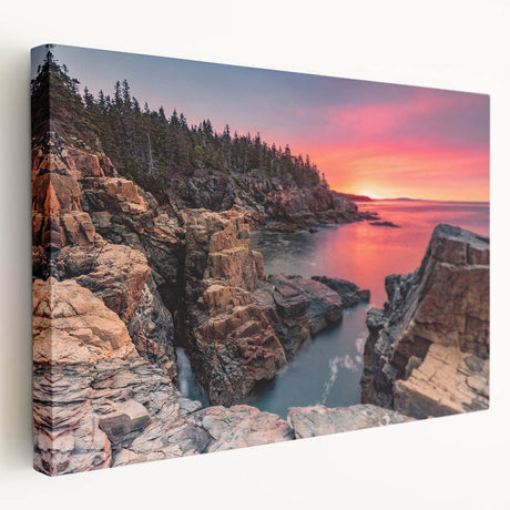 Acadia National Park landscape on stretched canvas, featuring serene blue and green tones, ideal for kitchen wall art.