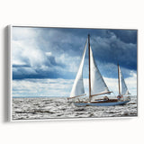 Vintage poster art of Maine scenery on extra large framed canvas, featuring colorful art and black accents.