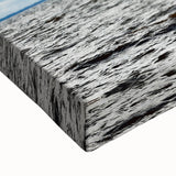 Large art depicting a black and white landscape of Maine on stretched canvas, suitable for bedroom wall decor.