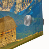 Large abstract wall art depicting a Montana landscape in muted earth tones on acrylic glass, ideal for dining room ambiance.