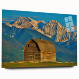 Large abstract depiction of Montana scenery in muted earth tones on acrylic glass, ideal for bedroom or dining room art.