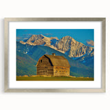 Textured abstract art print depicting a Montana landscape in muted earth tones, framed in silver, ideal for bedroom art.