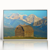 Acrylic print of a serene Montana landscape in muted earth tones, framed in white, suitable for modern art wall decor.