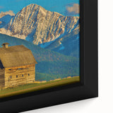 Extra large framed canvas featuring a textured depiction of Montana scenery in black with colorful art accents.