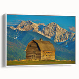 Framed canvas of vintage poster art featuring a Montana landscape in colorful hues, ideal for living room decor.