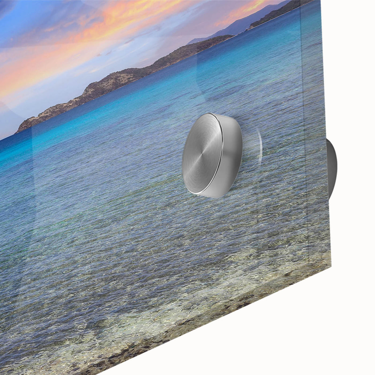 Large abstract wall art of Charlotte skyline in muted blue and gray tones on acrylic glass.