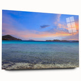 Acrylic print of abstract Charlotte skyline in muted blue and gray tones, suitable for bedroom or dining room art.