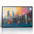Large abstract wall art of Manhattan skyline in black and white on framed acrylic, ideal for modern art wall decor.
