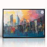 Large abstract wall art of Manhattan skyline in black and white on framed acrylic, ideal for modern art wall decor.