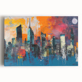 Black and white photo of Manhattan skyline on large stretched canvas, suitable for kitchen art.