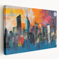 Large canvas art of Manhattan skyline in muted gray tones, ideal for kitchen wall decor.