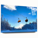 Large abstract wall art of Vermont scenery in muted green and blue tones on acrylic glass.