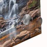 Large abstract wall art depicting West Virginia scenery in muted earth tones on acrylic glass, ideal for dining room art.