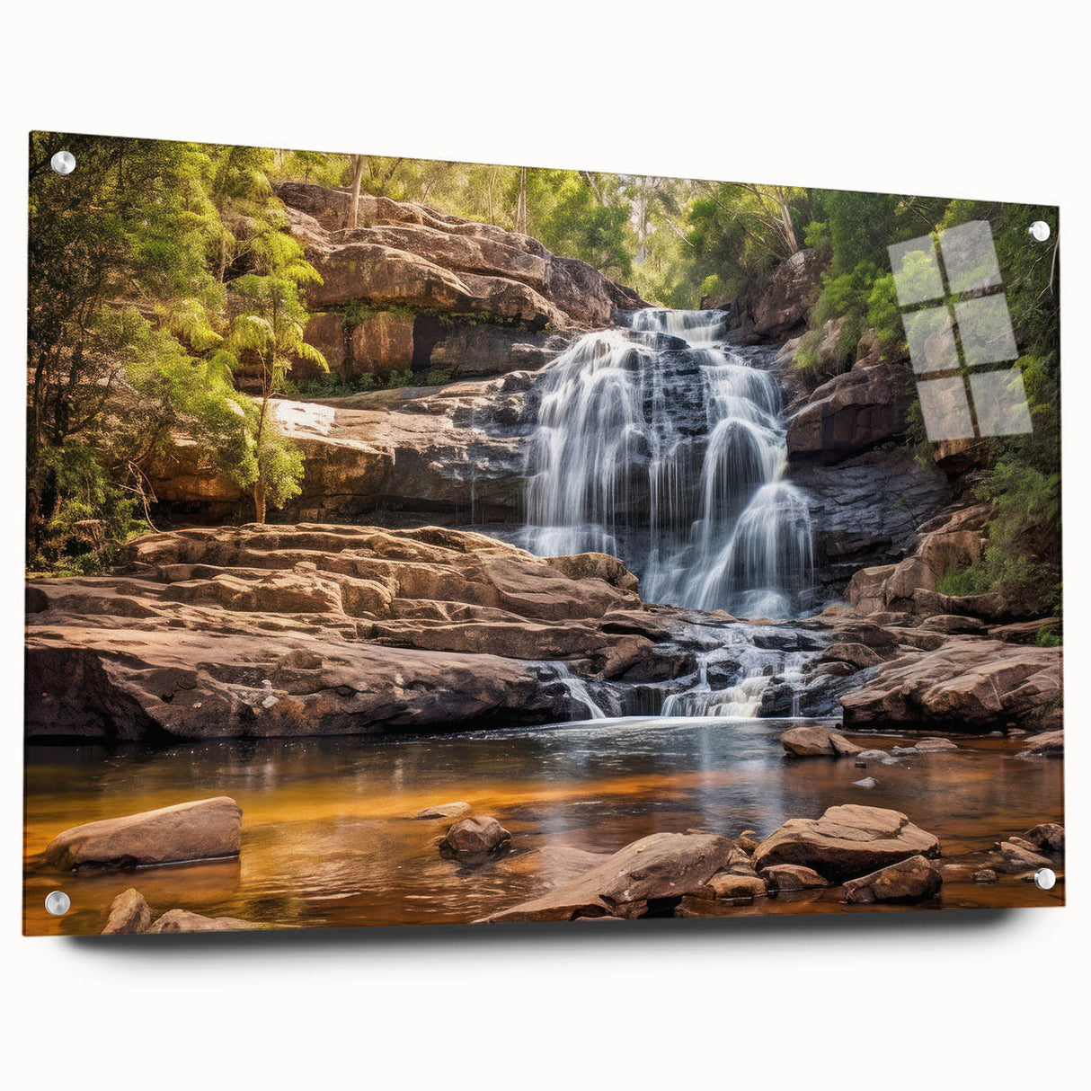 Acrylic print of a West Virginia landscape in muted earth tones, ideal for dining room decor.